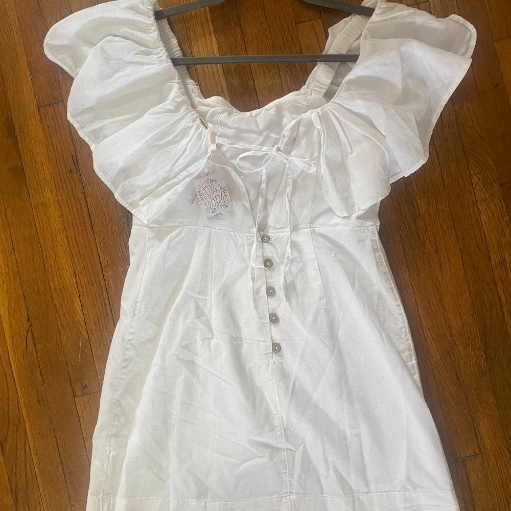 Free People White Linen Button Back Mini Dress